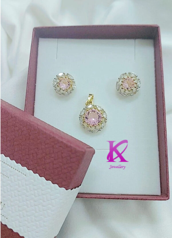 Blush Brilliance: 21K Gold-Plated Silver Jewellery | High-Quality Pink Morganite, And Semi-Precious Zircon Diamonds Pendant Set | Jewellery For Women