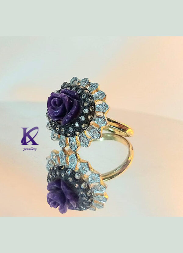 Purple Rose Radiance: 21K Gold-Plated Silver Purple Rose Coral Ring | High-Quality Semi-Precious Zircon Diamonds| Jewellery For Women