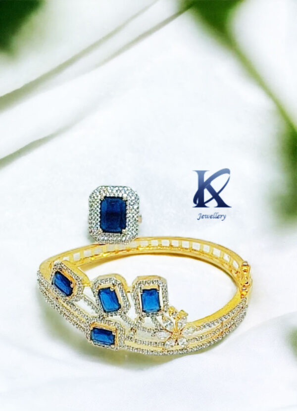 Azure Radiance: 21K Gold-Plated Silver Jewellery | High-Quality Azurite And Semi-Precious Zircon Diamonds, Bracelet And Ring Set | Jewellery For Women