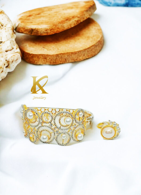 Pearl Radiance: 21K Gold-Plated Silver Jewellery | High-Quality Pearls And Semi-Precious Zircon Diamonds, Bracelet And Ring Set | Jewellery For Women