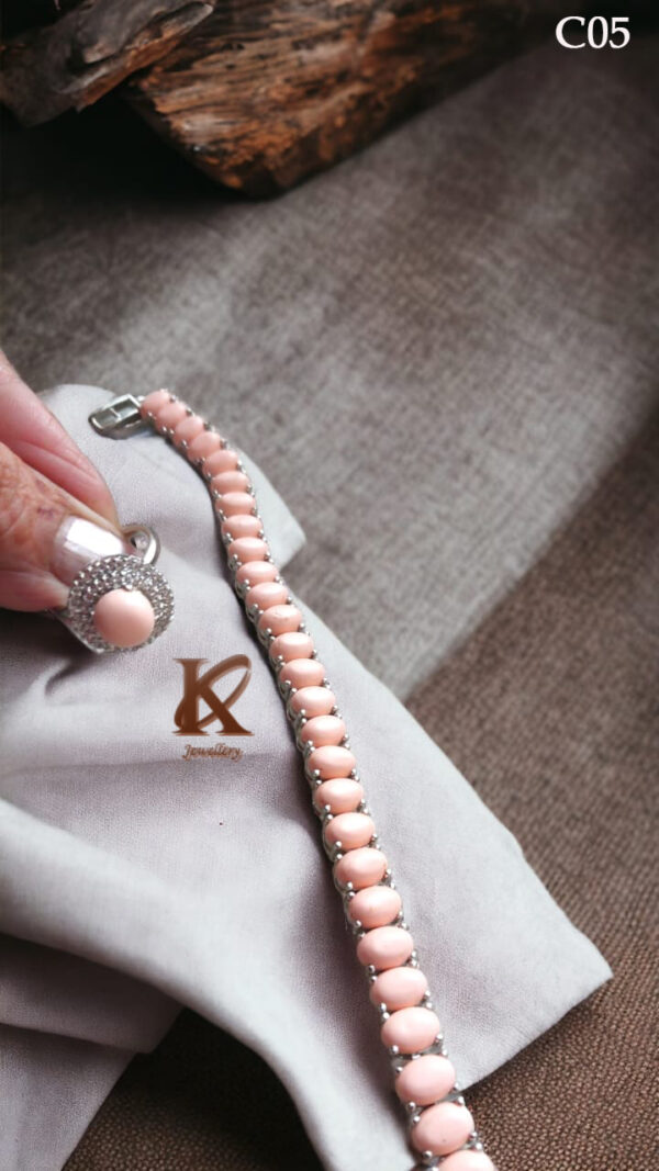 Peach & Zircon Sparkle: 18K Gold-Plated Silver Jewellery | High-Quality Semi-Precious Ruby, & Zircon Diamonds Tennis Bracelet, And Ring Set | Jewellery For Women